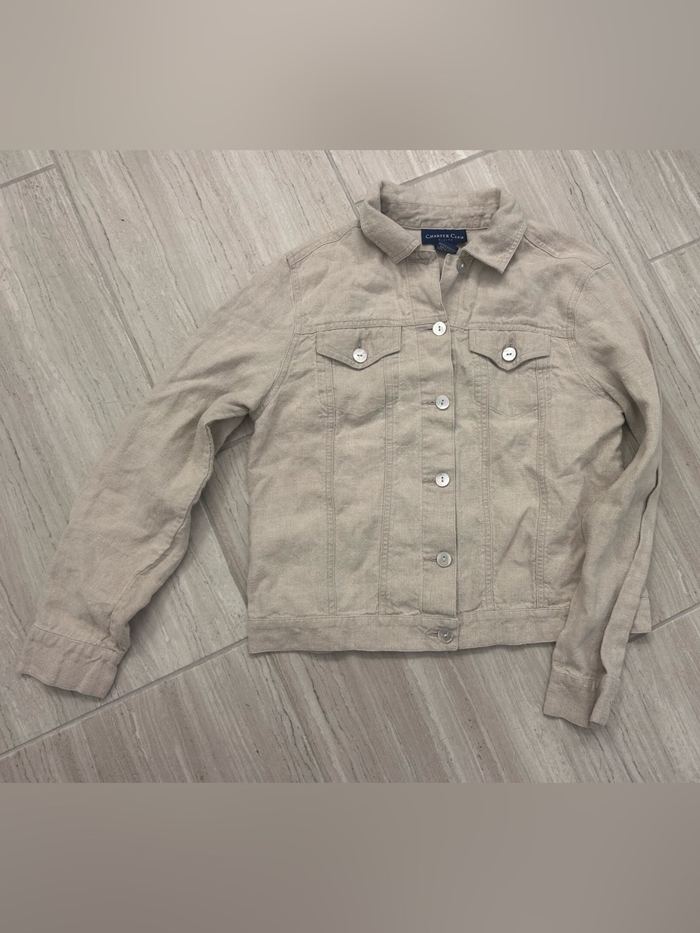 Charter Club Beige Linen-Blend Jean Jacket